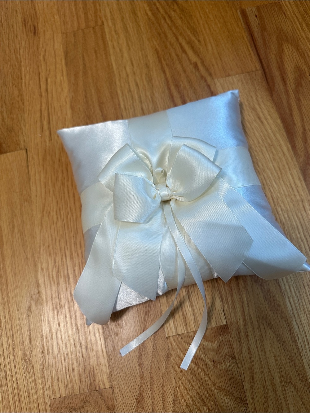 Ivory Satin Ring Bearer Pillow with Ribbon Bow